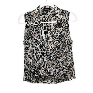 Bebe Womens Tops Size S‎ Leopard Print Chiffon Twist Front Deep V-Neck